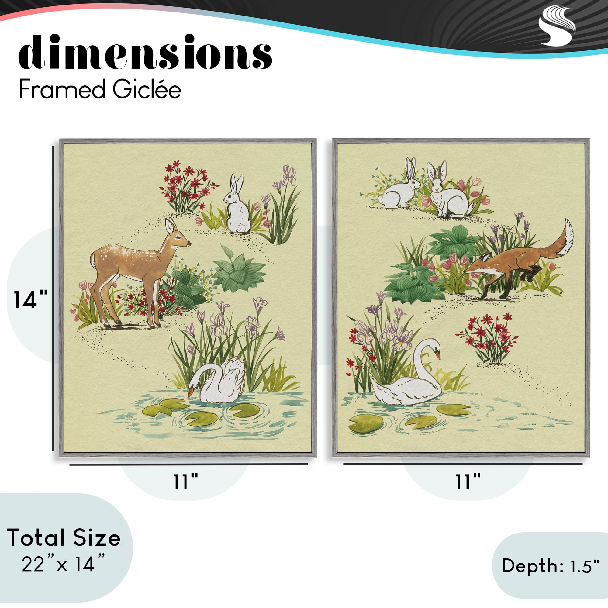 Stupell Industries Spring Animals in Nature 2 Piece Gray Framed Giclee Art Set, design by Grace Popp