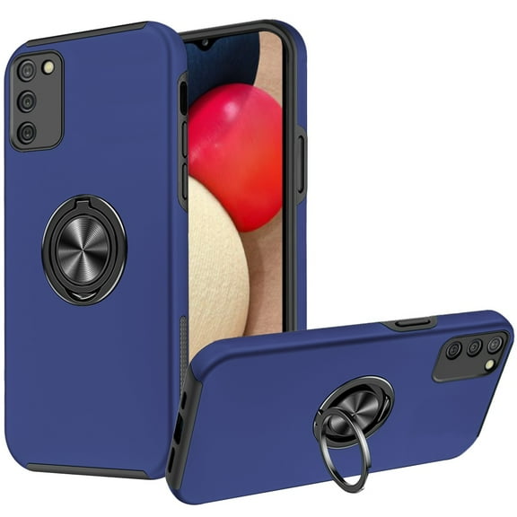 For Samsung Galaxy A02S Hybrid 360 Degree Rotatable Metal Invisible Ring Stand Holder Fit Magnetic Car Mount Shockproof Slim Cover ,Xpm Phone Case [Blue]