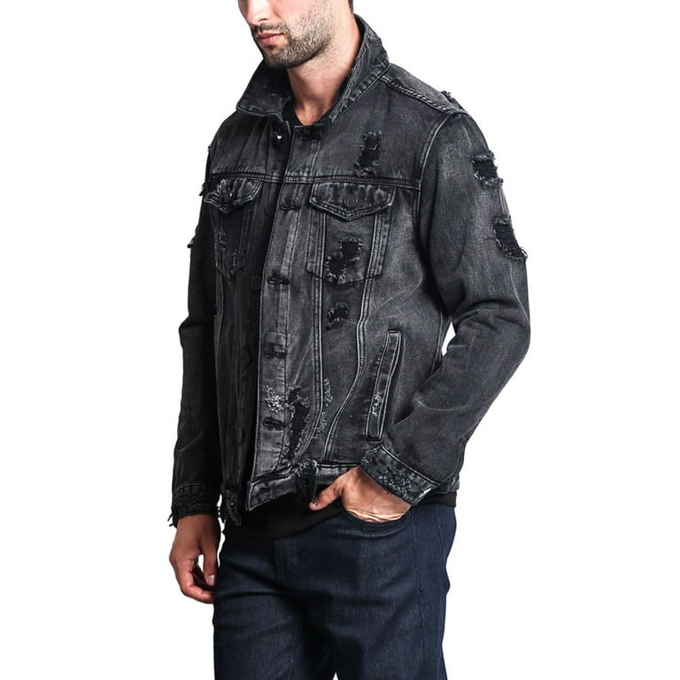 Victorious Men s Classic Distressed Denim Trucker Jean Jacket DK100 Black 4X Large Walmart