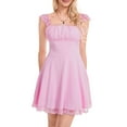 thumbnail image 2 of ZAXARRA Robe Vintage Femme, Buste Froncé Manches Courtes Couleur Unie Flowy Mini Robe, 2 of 6