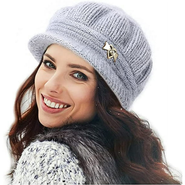 blanc - Chapeau en fourrure de lapin pour femme, bonnet tricoté chaud,  solide, à la mode, pour adulte, collec