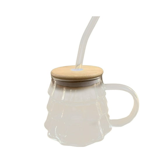 Eoozwa Creative Glass Cups with Lids and Handles Christmas Tree Shaped Cute Drinking Tumblers Cups Vintage Glassware for Cocktail Juice Iced Coffee Tea Soda Milk