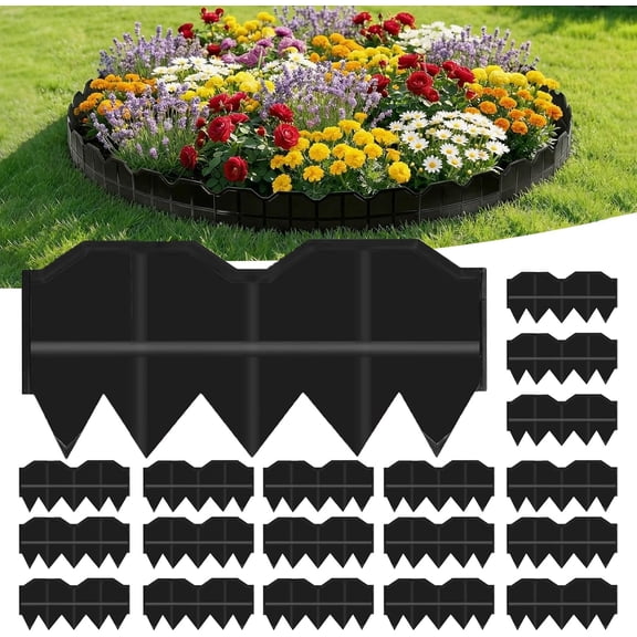 40Ft Black 40Pcs Garden Edging Border,6in Landscape Edging No Dig,Lawn Edging,Plastic Flower Bed Edging Border Flexible for Landscaping, Lawn Patio, Pathway (40)