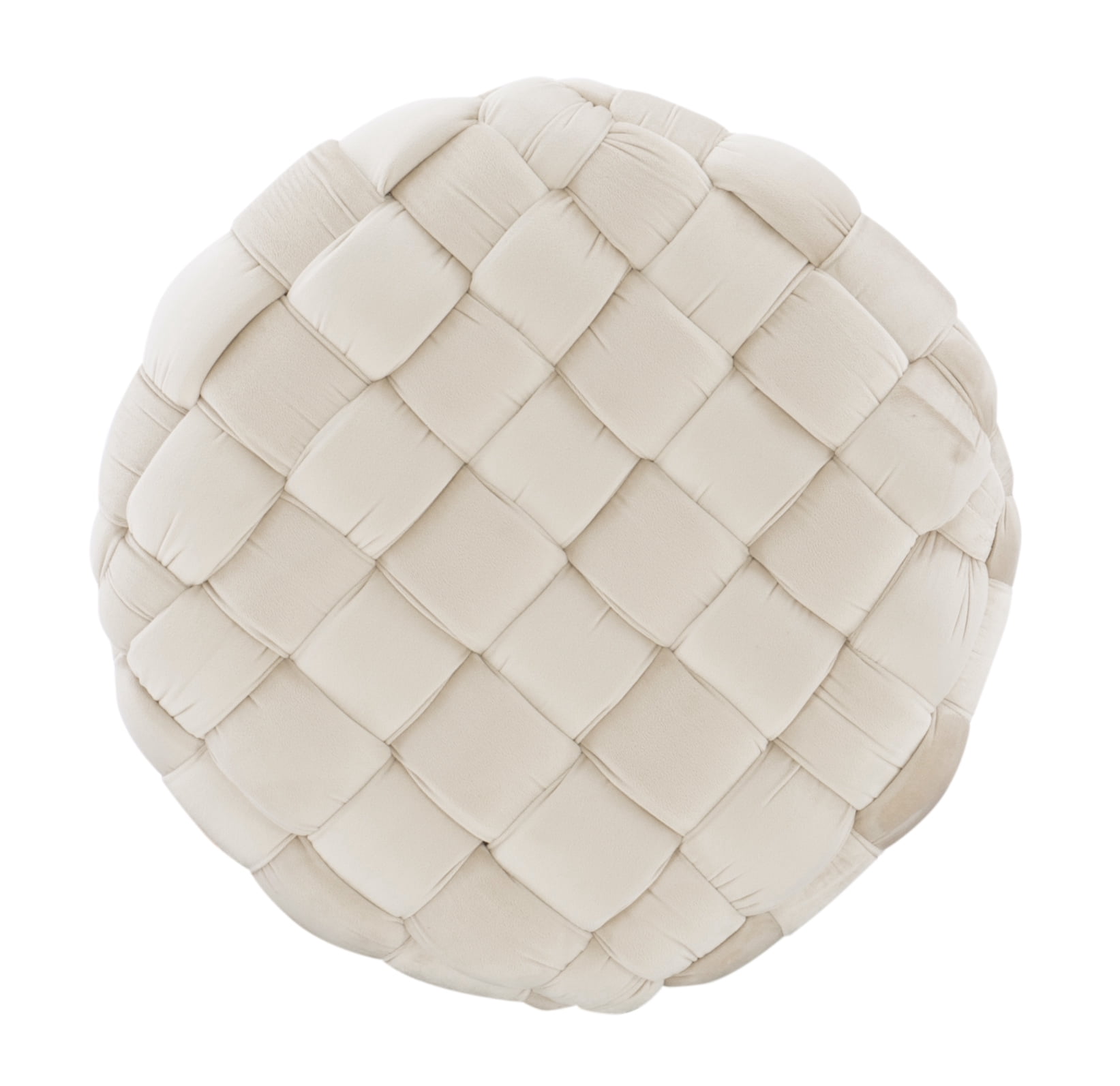 Powell Anya Round Handwoven Velvet Ottoman with Hairpin Legs, Cream