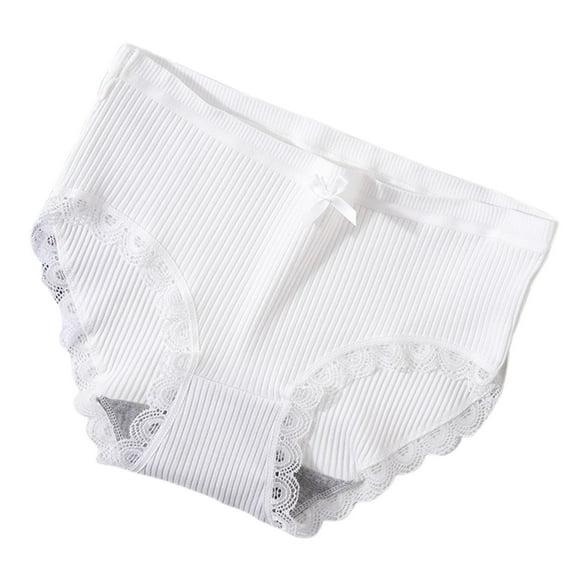 KHONTS Cotton Panties for Women Fashion High Waist Lace Trim Underwear Solid Color Comfy Pant Breathable Pants White XL