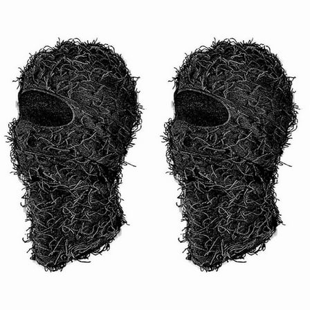 2X Distressed Ski Mask Full Face Knitted Fuzzy Yeat Shiesty Distress Mask for Men Women Black