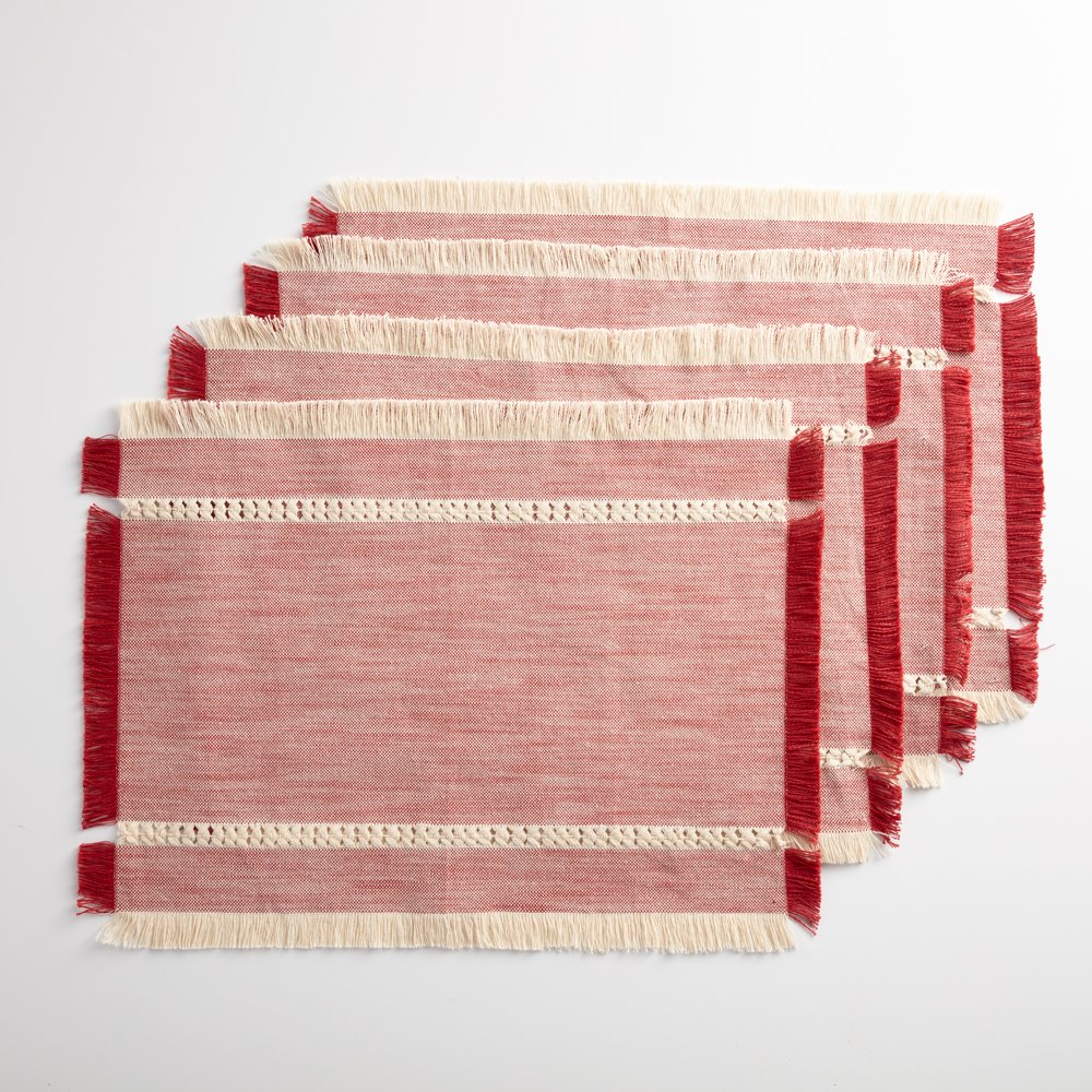 Better Homes & Gardens Woven Red Table Placemat with Fringe 4 Pack