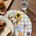 thumbnail image 3 of Sunflowers Dog Round 13 Inch Placemats Set of 4, Spring Watercolor Floral Stars Grey Plaid HeatResistant Non Slip Place Mats for Dining Table, Wipeable Braided Kitchen Table Mats for Housewarming, 3 of 9