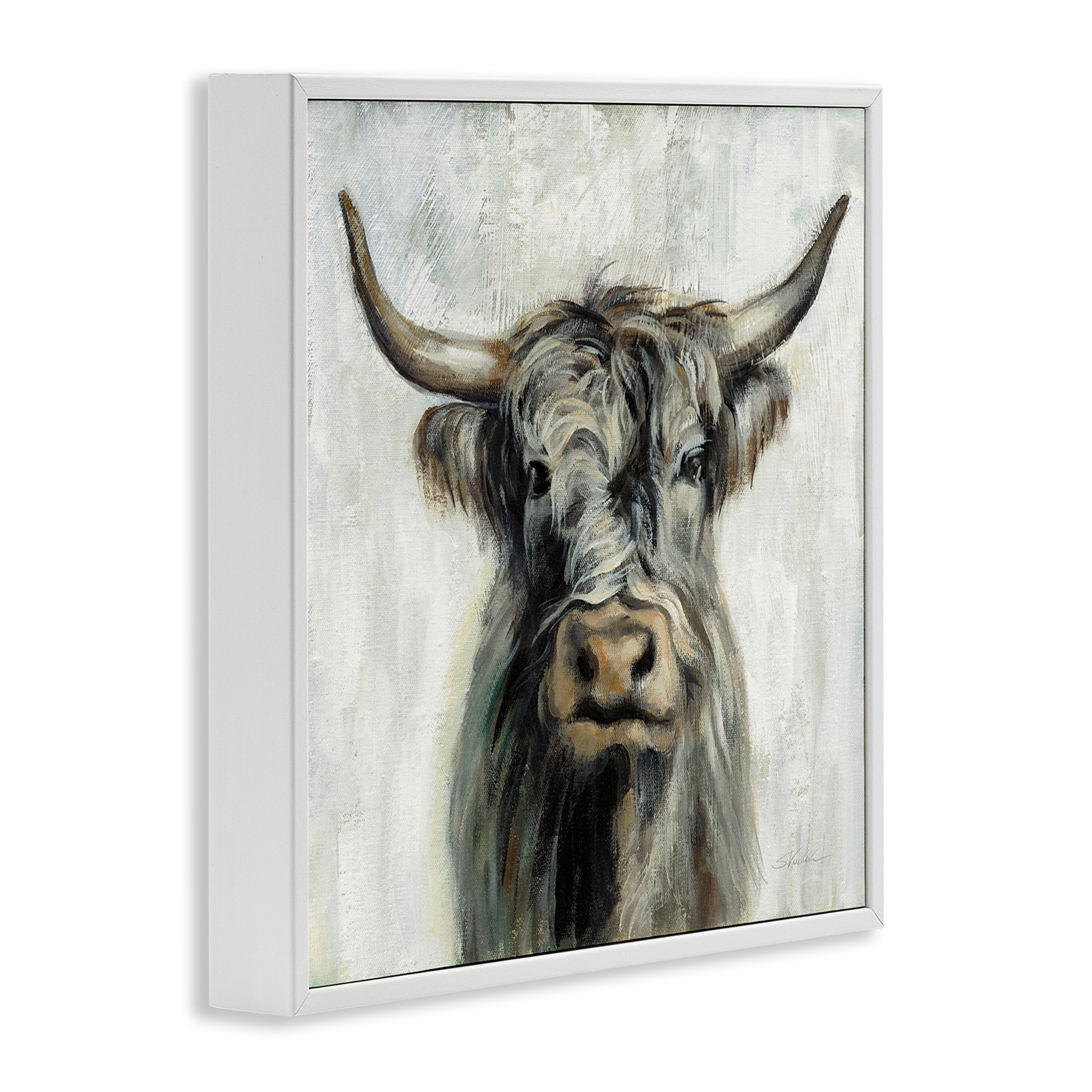 Stupell Industries Masculine Bull Portrait Cottage Animals & Insects Painting White Framed Art Print Wall Art, 17 x 17