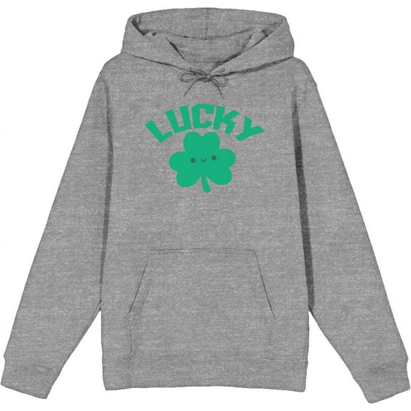 St. Patrick's Lucky Clover Heather Gray Adult Long Sleeve Hoodie-Medium