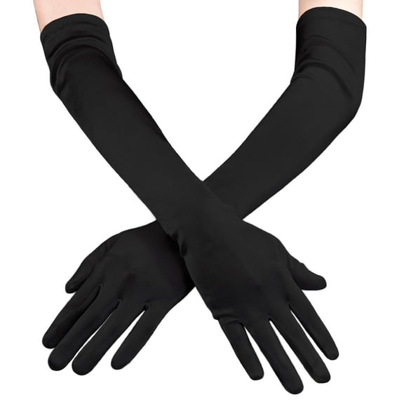 1 Pair Women Long Gloves for 1920s Opera Tea Party Bridal Evening Dress(21inch, Satin, Black)