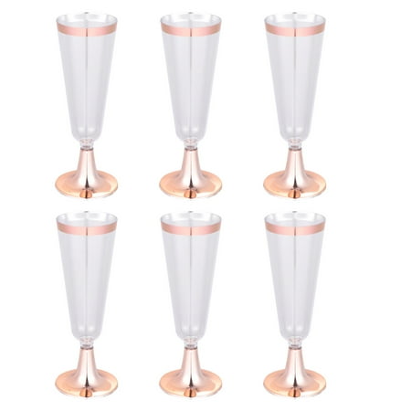 

6pcs 150ML Rose Gold Rimmed Disposable Party Champagne Cups Plastic Margarita Goblet Transparent Red Wine Glass Cups Juice Cocktail Stemware Cups Decoration Party Favors