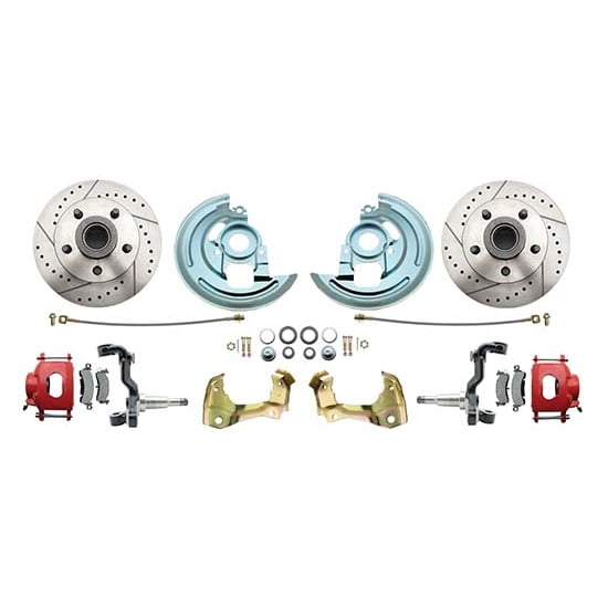 64-74 GM A/F/X Body 11 In Disc Brake Kit, Drill/Slot Rtr, Red Caliper