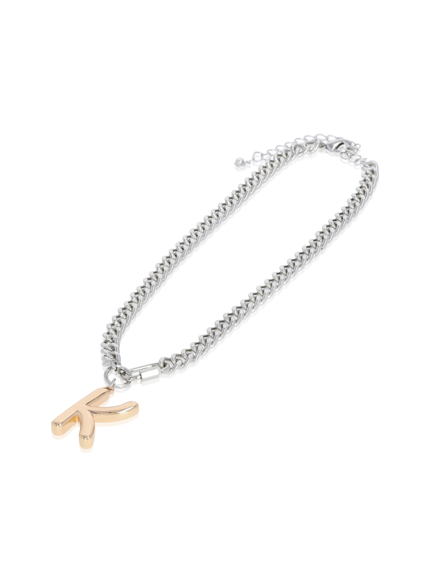 No Boundaries Mixed Metal Initial Bubble Letter K Necklace, 1-Piece, Women’s