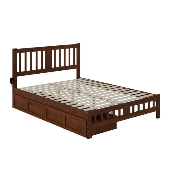 AFI Tahoe Wood Queen Bed with Footboard and 2 Drawers in Walnut