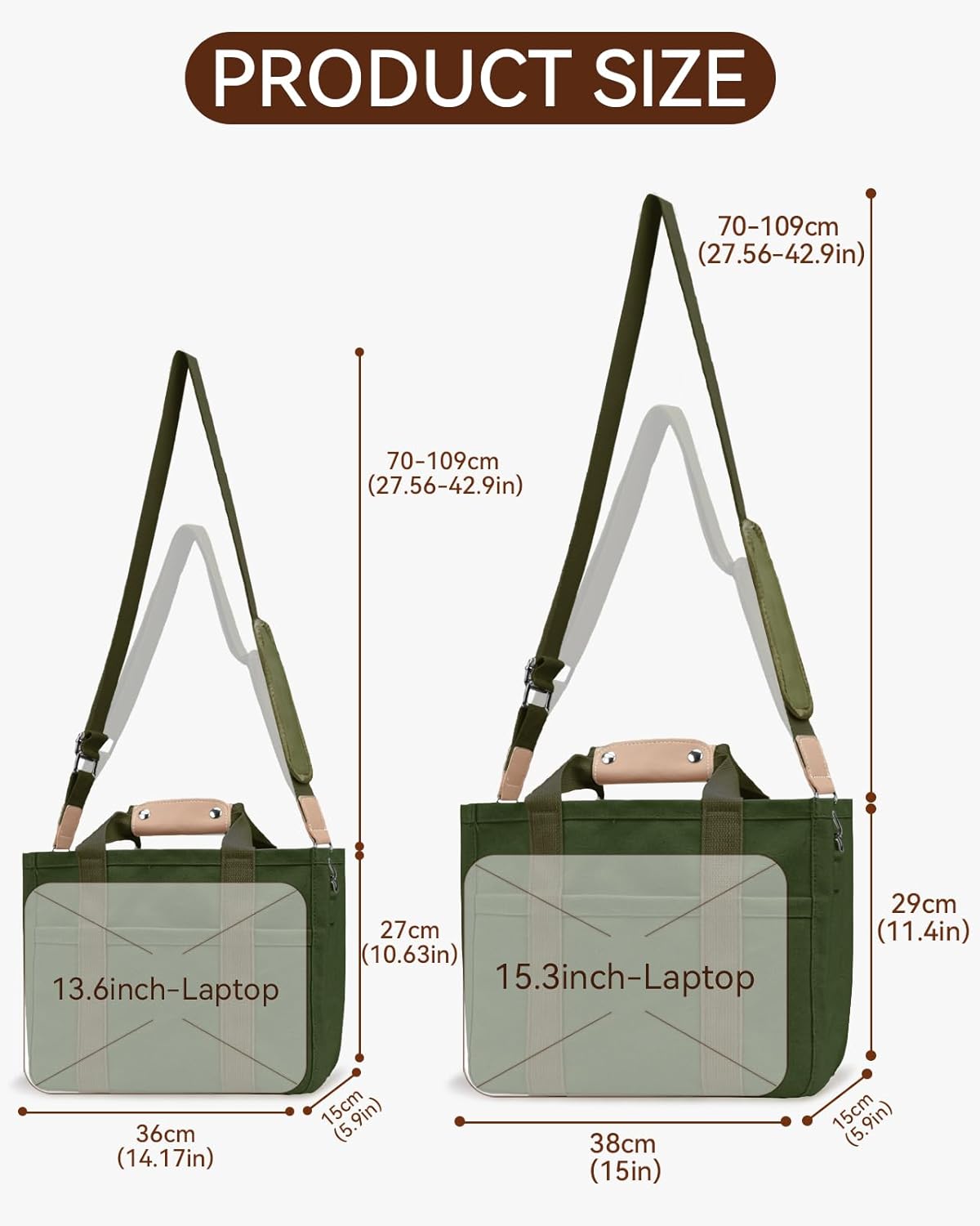 JennyShop Quality Tote Bag with Compartments, Canvas Tote Bag with Multi-Pocket for Women, Large Crossbody Shoulder Handbag