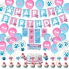 Blues Clues Birthday Party Supplies, Blue and Pink Puppy Happy Birthday Banner, Cake Toppers, Latex Balloons, Invitation Cards, for Blues Clues Cartoon Dogs Theme Party Decorations