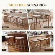 Guyou 26 Swivel Counter Height Bar Stools Set of 2, Modern Backless Counter Height Bar Stools with Linen Upholstered, Farmhouse Bentwood Saddle Seat Wooden Island Chairs for Kitchen Pub, Beige