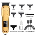 thumbnail image 1 of Cortapelos para hombres, Afeitadora eléctrica profesional Cortapelos para hombres Acabado Recortador Cortes de pelo y kit de barba (9 piezas/USB/Recargable/Pantalla LCD/Inalámbrico/Oro negro), 1 of 5