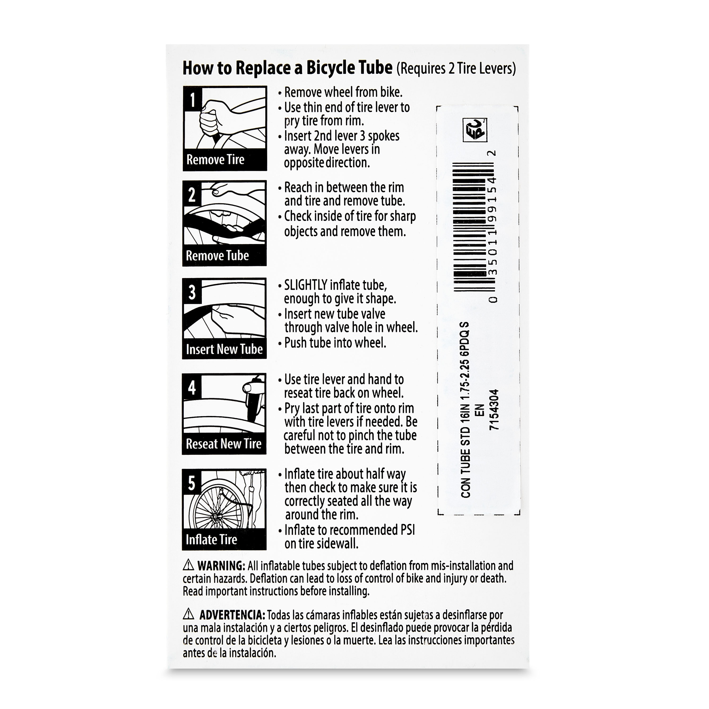 Concord Replacement Bicycle Inner Tube, 16"