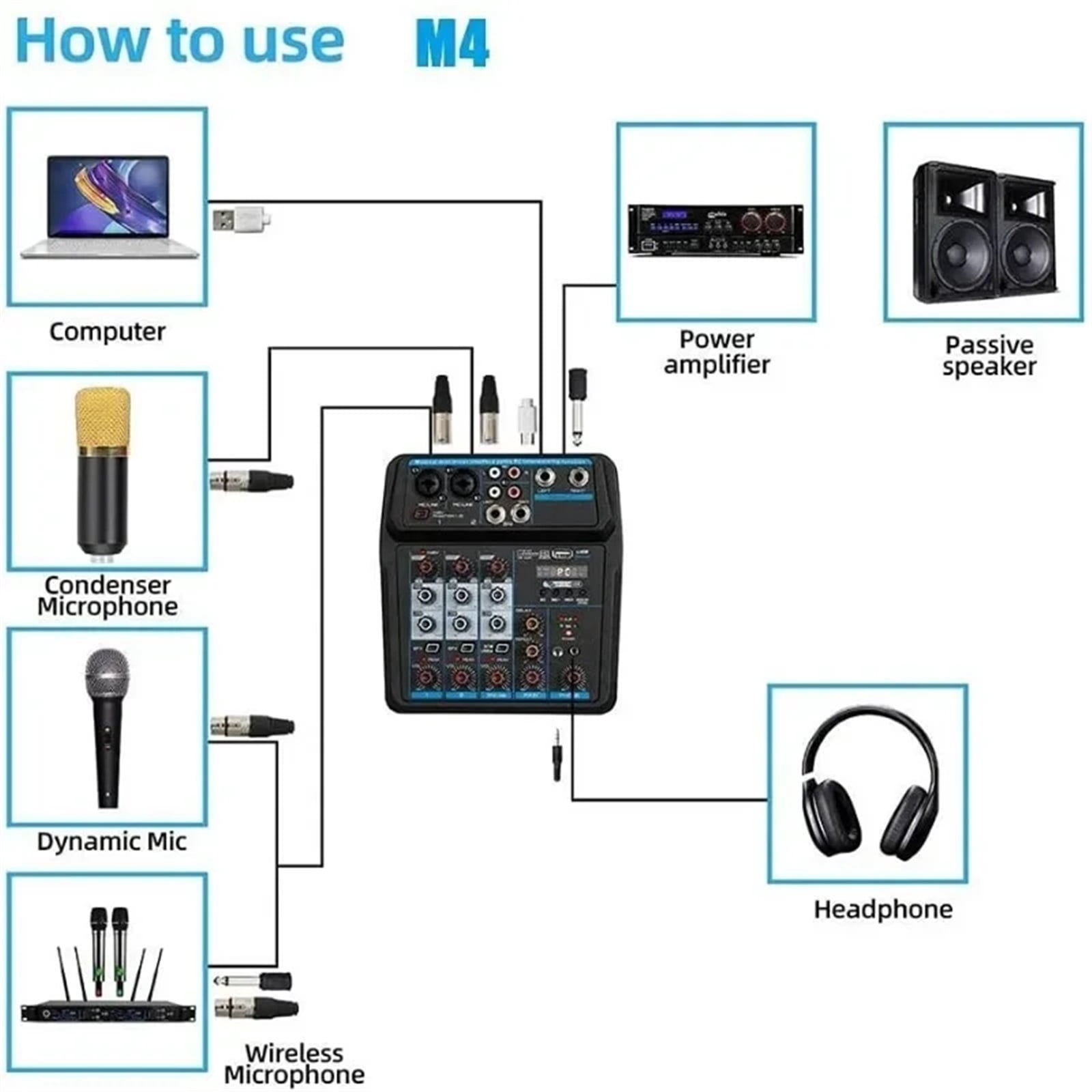 Mini 6 4 Channel Professional Portable Mixer Sound Mixing Console Computer Input 48v Power Number Live DJ Broadcast Record ,Precision Control