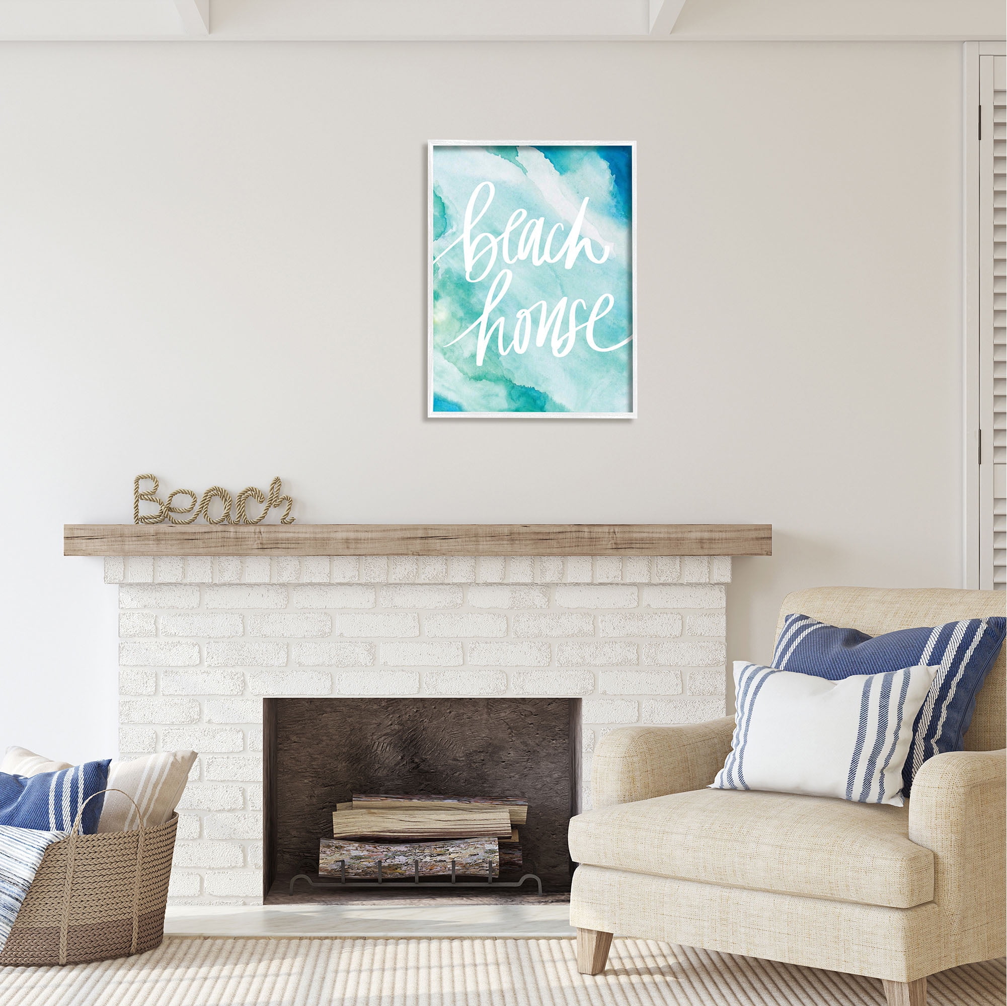 Stupell Industries Beach House Watercolor Phrase Nature Painting White Framed Art Print Wall Art, 24 x 30