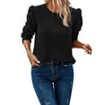 thumbnail image 3 of Oplxuo Womens Tops Dressy Casual 2025 Fall Puff Long Sleeve Crewneck Pullover Solid Color T-Shirts and Blouses, 3 of 7