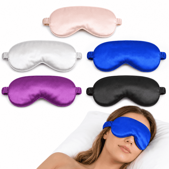 RYLZX 5 Pack Sleep Mask Silk Eye Cover Soft Satin Blindfold Elastic Strap Night Eyeshade Travel Nap for Women Men