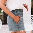 thumbnail image 4 of Xixinqiwan No Boundaries Women's High Waisted Cargo Denim Shorts Elastic Waistband Jean Shorts Straight Leg Pull On Summer Shorts, 4 of 5