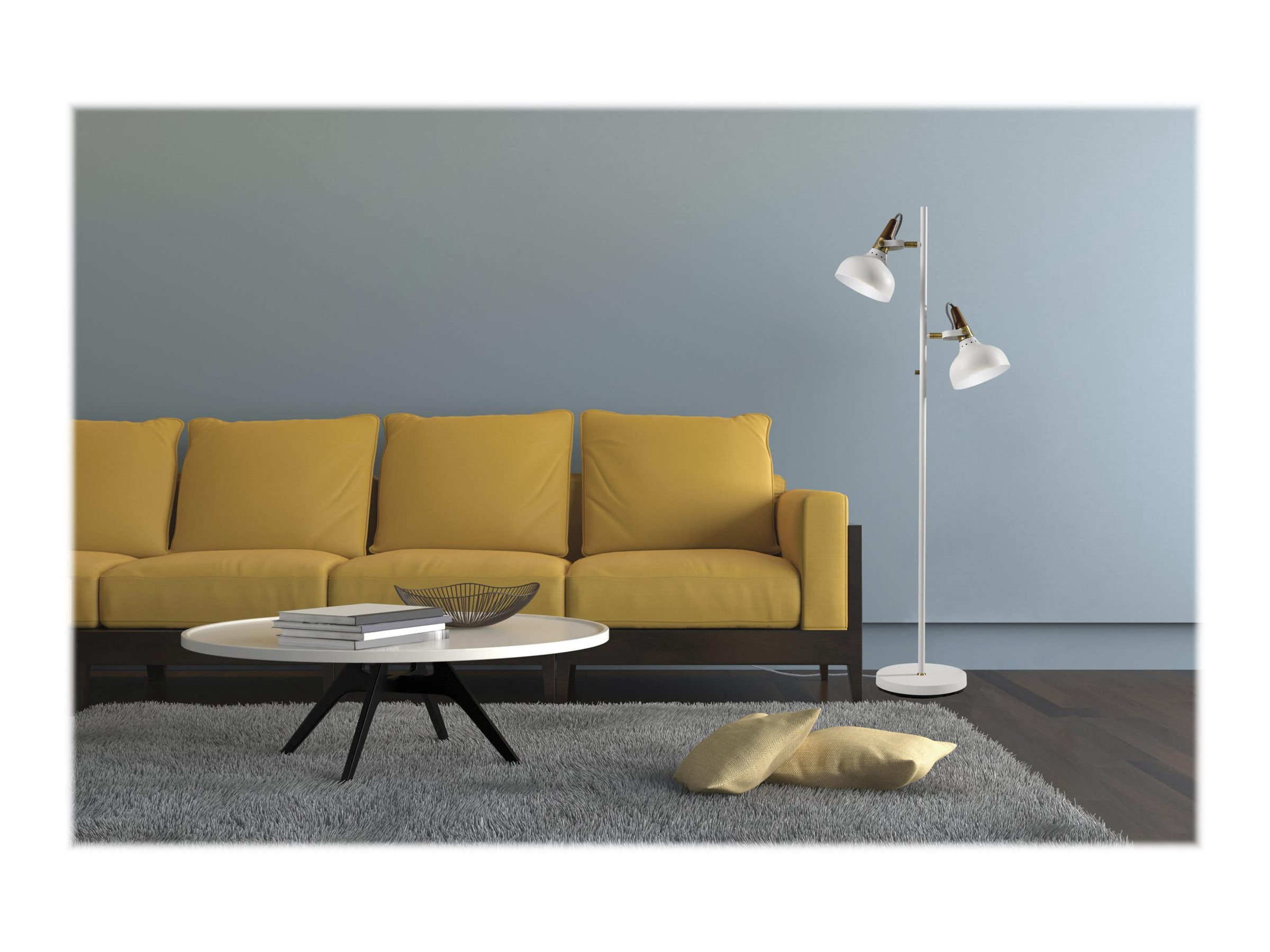 Adesso Brunswick Floor Lamp, White, Antique Brass and Walnut Rubberwood