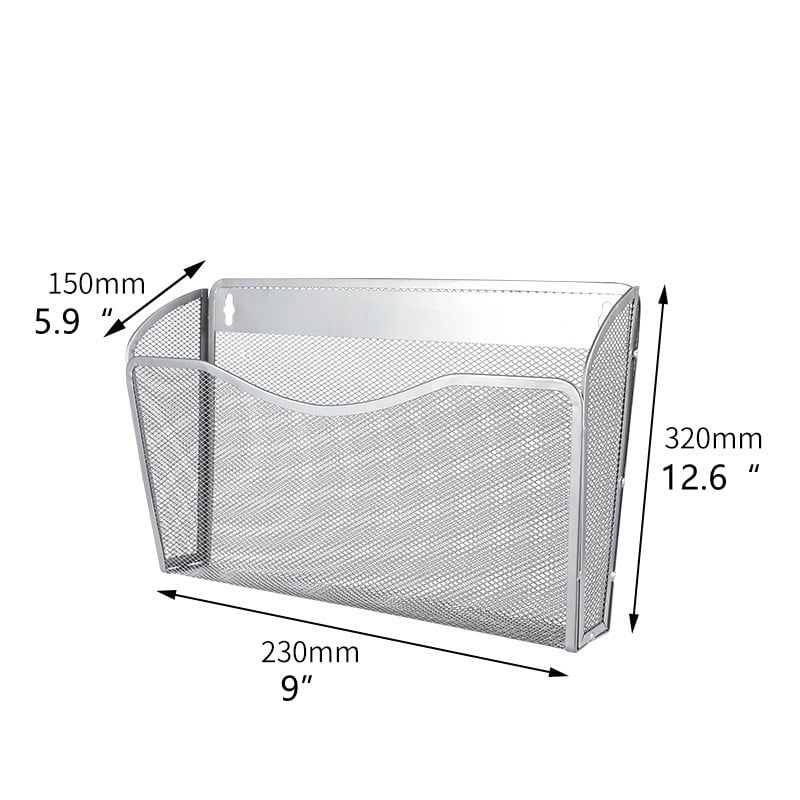 Mesh Wall File Organizer,Vertical Wall File Holder Rack,Mail Organizer for Papers,Folders,Files Clipboard & Magazine Organization.Mesh File Holder Great for Office,Home(Silver)