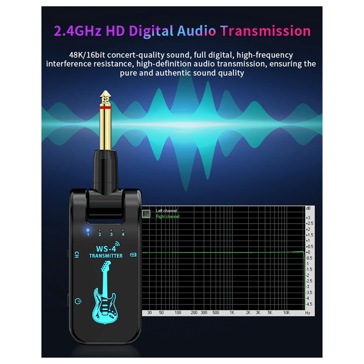 New 2.4G Guitar Wireless Transceiver Electric Blowpipe Audio Transmission Transceiver 8 Channels Duration 10 Hours A,1 * receiver 1 * transmitter 1 * data cable,Black