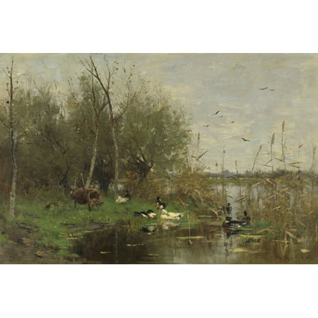 Ducks Beside A Duck Shelter On A Ditch By Geo Poggenbeek 1884 Dutch Painting Oil On Canvas Eggs Laid In The Man-Made Basket Would Be Gathered For Eating By Local Farmers Poster (Best Way To Eat Duck Eggs)