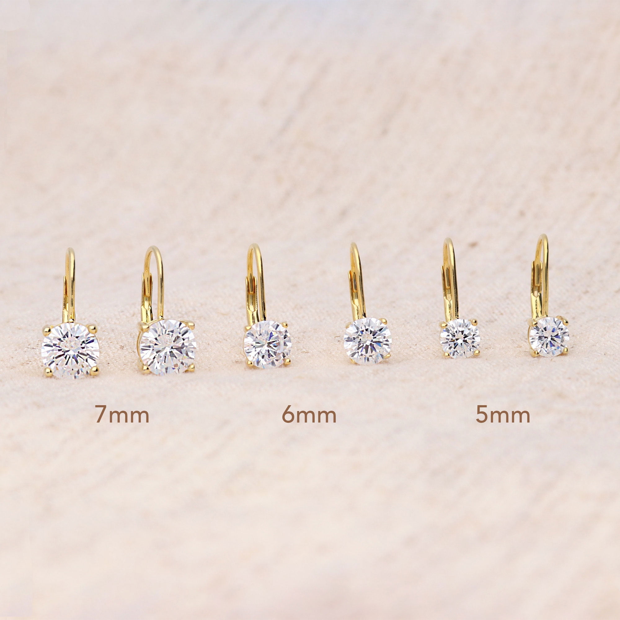 BERRICLE Sterling Silver Solitaire Round Cut Cubic Zirconia CZ Fashion Leverback Dangle Drop Earrings for Women, Yellow Gold Flashed, 5mm