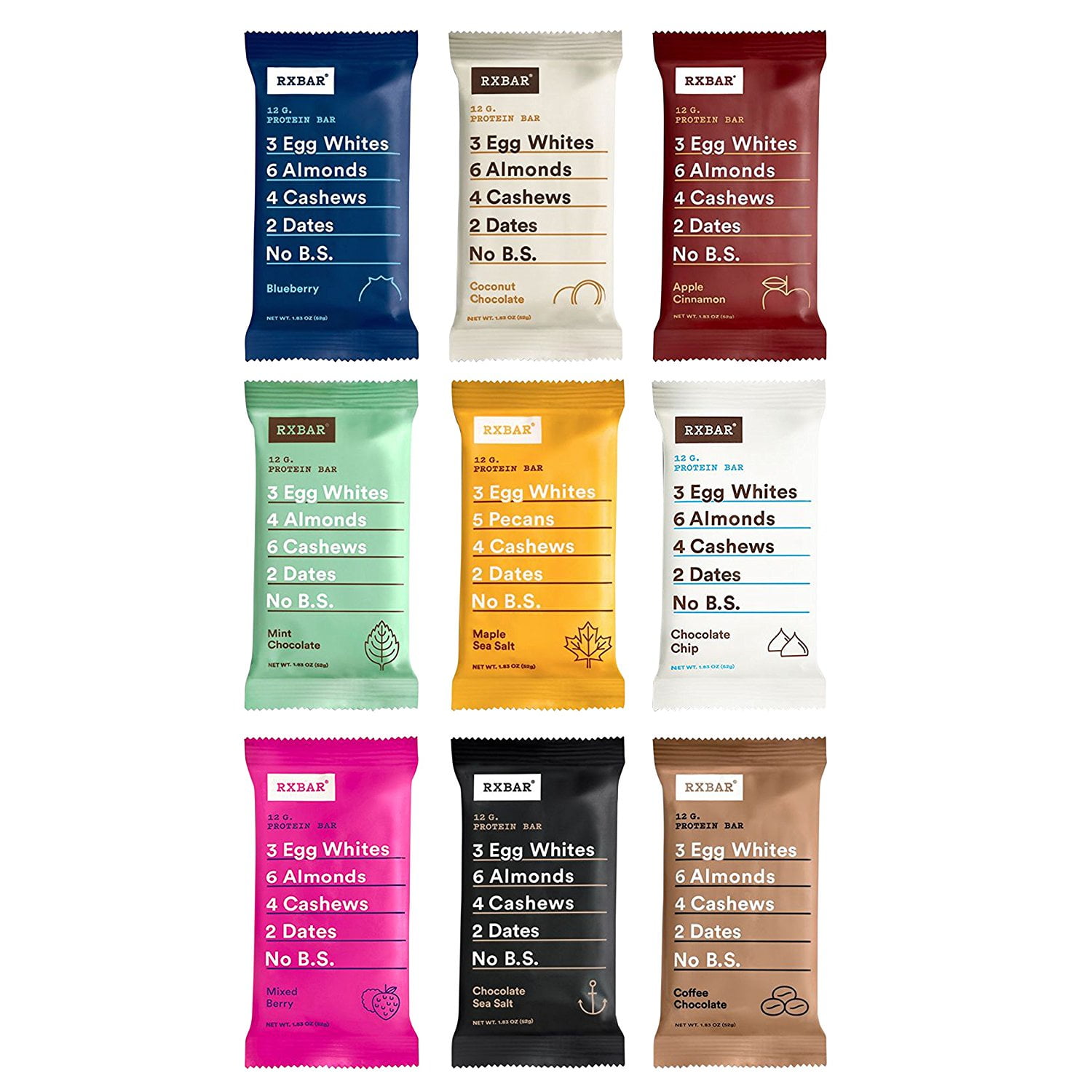 RxBar Real Food Protein Bars, Variety Pack, 9 Flavors (Pack of 9