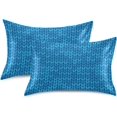 thumbnail image 2 of GZHJMY Blue Knitted Texture Satin Pillowcases for Hair and Skin Soft Like Silk Pillowcase, Satin Cooling Pillow Cases with Envelope Closure, Comfortable and Breathable, 20" x 30" Home Decor, 2 of 7