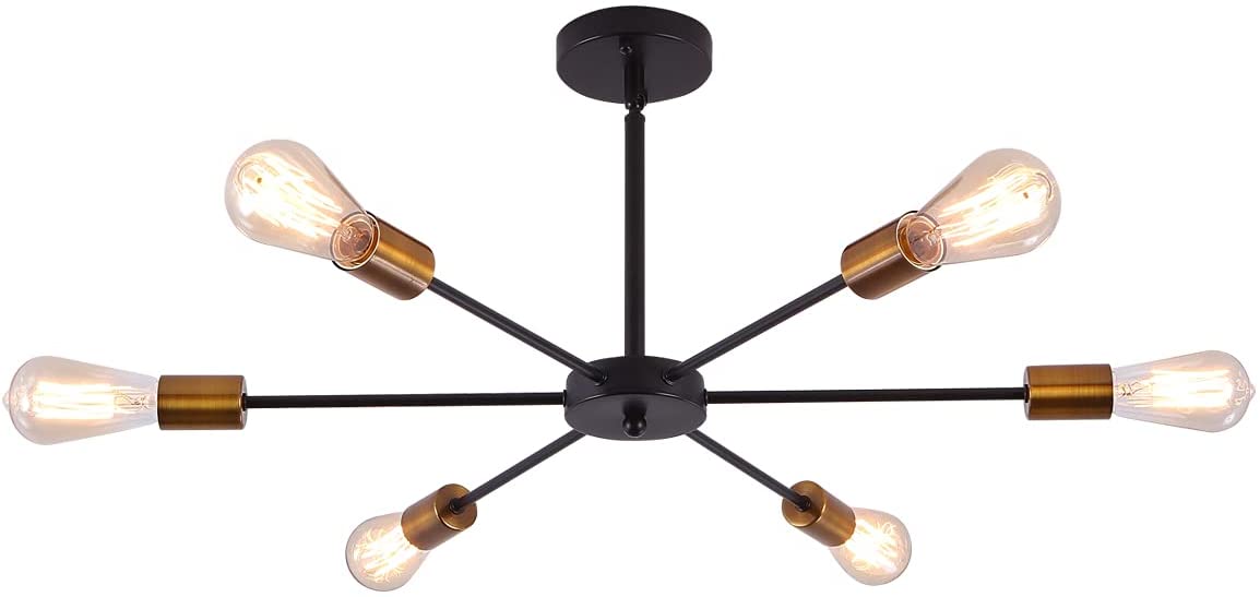 Garwarm Sputnik Chandeliers 6-Light Modern Ceiling Light Fixture Industrial Metal E26 Hanging Pendant Lamp for Farmhouse Kitchen Living Room Lighting