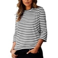 thumbnail image 4 of Yievot Striped Shirts for Women Casual Loose Fit Crew Neck 3/4 Sleeve Tops, 4 of 5