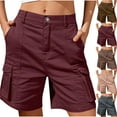 thumbnail image 2 of Vhkiploz Summer Bermuda Shorts for Women Button Closure Elastic Waist Wide Leg Shorts Vacation Casual Loose Straight Leg Shorts Brown 2XL, 2 of 8