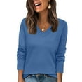 thumbnail image 2 of Resicozy Sweaters for Women Long Sleeve V Neck Shirts Business Casual Fashion Work Blouses 2025 Fall Loose Knit Pullover Tops Blue XL, 2 of 5