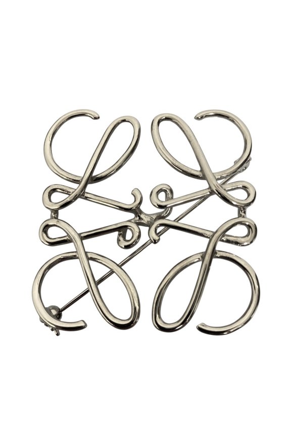 Pre-Owned LOEWE Anagram Brooch, Silver Color, Women's