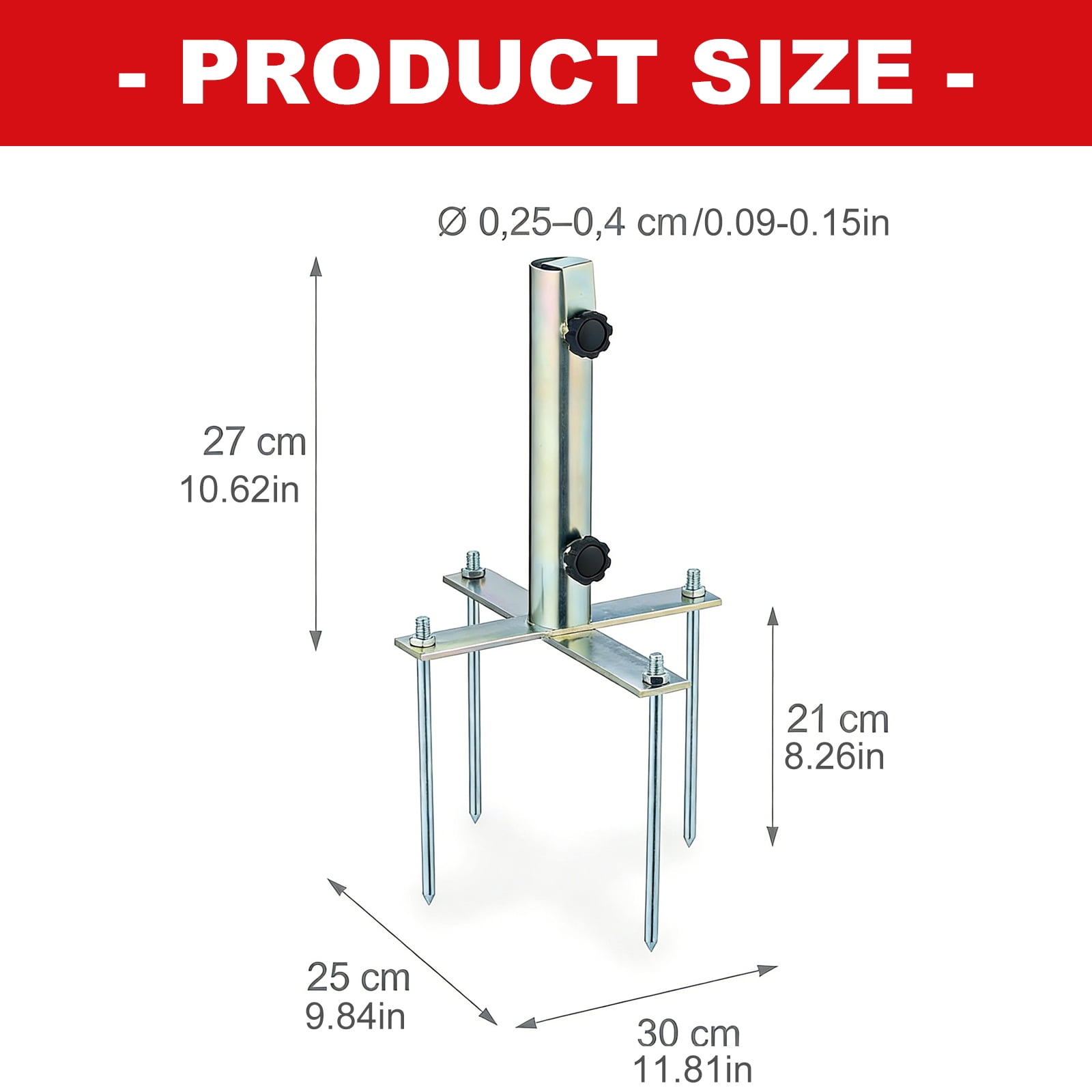 Adjustable Steel Garden Umbrella Stand With 4 Sturdy Spikes For Stability In Sand Grass Dirt Outdoor Use