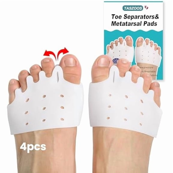 Toe Separators Metatarsal Pads - Breathable & Soft Toe Spacers(4pcs, Thicken), Great for Bunions, Metatarsalgia, Mortons Neuroma, Hammer Toes or Rheumatoid Arthritis(Large Size/White)