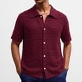 thumbnail image 2 of YLSDY Men's Crochet Lace Camp Collar Shirt, Intricate Floral Border Pattern, Short Sleeve Button-Down Beach Top Wine L, 2 of 6