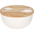 thumbnail image 1 of Cuenco para mezclar de fibra de bambú para cocina, cuenco grande para ensalada con tapa de bambú macizo, incluye utensilios para servir, material ecológico no tóxico, apto para lavavajillas, fácil de, 1 of 5