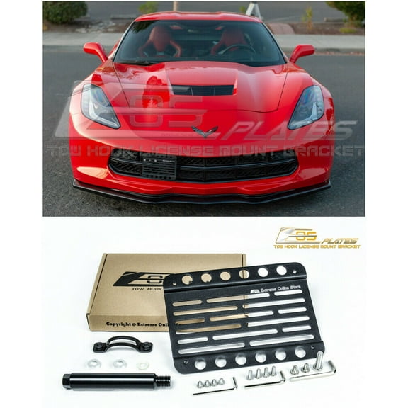 Extreme Online Store Replacement for 2014-2019 Chevrolet Corvette C7 All Models | EOS Plate Version 1 Front Bumper Tow Hook License Plate Relocator Mount Bracket Tow-321 (Mid Size)…