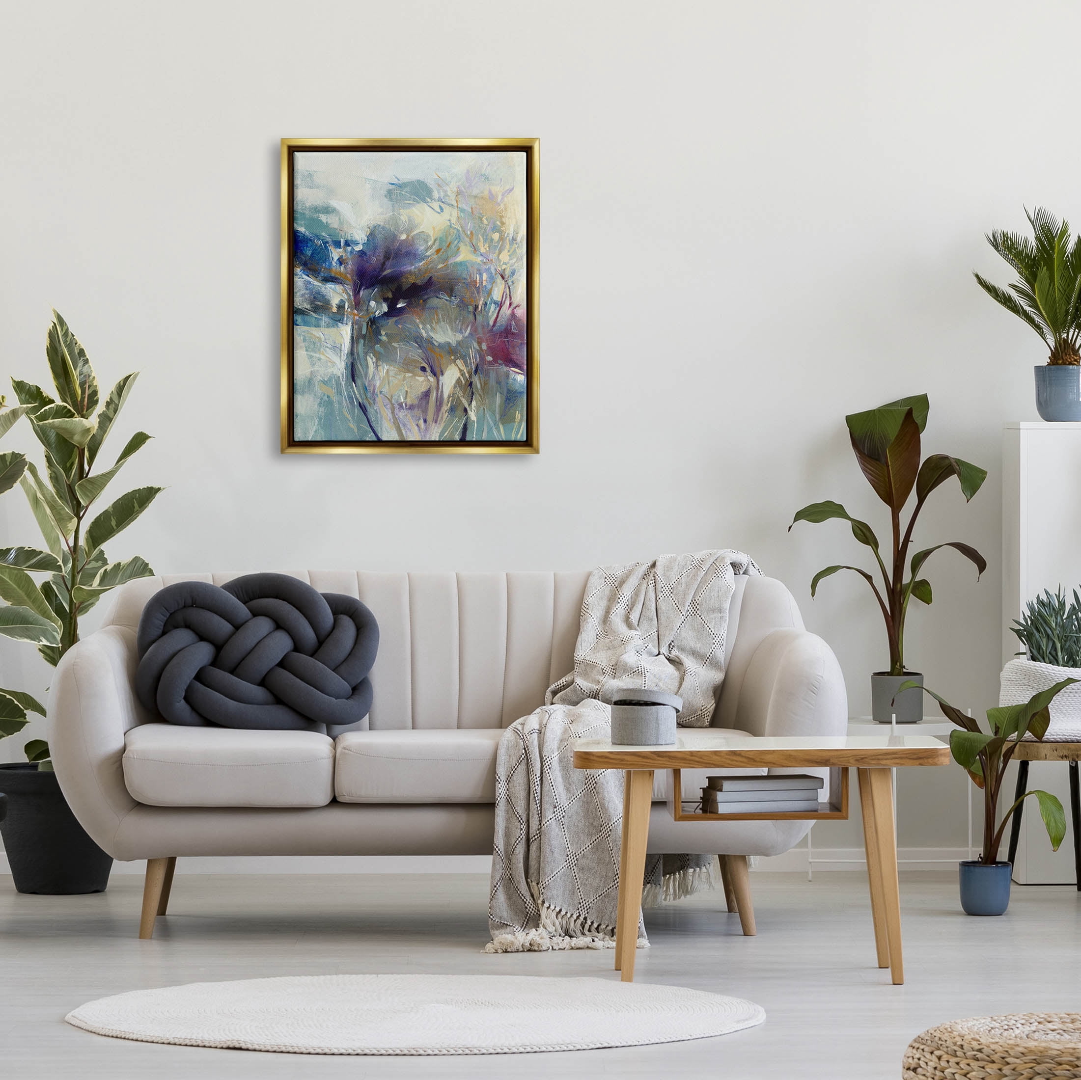 Stupell Industries Abstract Layered Botanical Arrangement Painting Metallic Gold Floating Framed Canvas Print Wall Art, Design by K. Nari