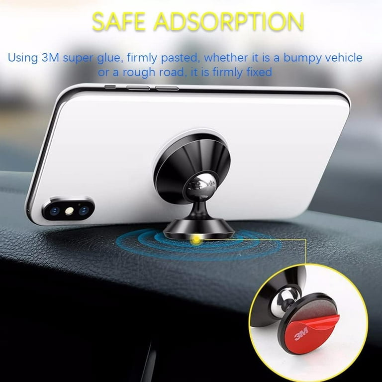 2-Pack Super Magnetic Phone Holder, 360° Adjustable Magnetic Car Mount Cell Phone  Holder, Universal Dashboar Stand, Compatible with All Smartphone (Silver) 