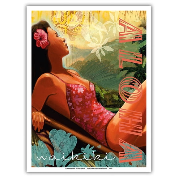 Aloha Waikiki - Vintage Travel Poster by Wade Koniakowsky - Master Art Print (Unframed) 9in x 12in