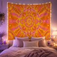 thumbnail image 2 of Orange Sunburst Mandala on Pink Wavy Background, Joyful Boho for Meditation Enthusiasts, Mandala Wall Art, Housewarming Gift, Tapestry Wall Hanging for Bedroom and Dorm, 2 of 7